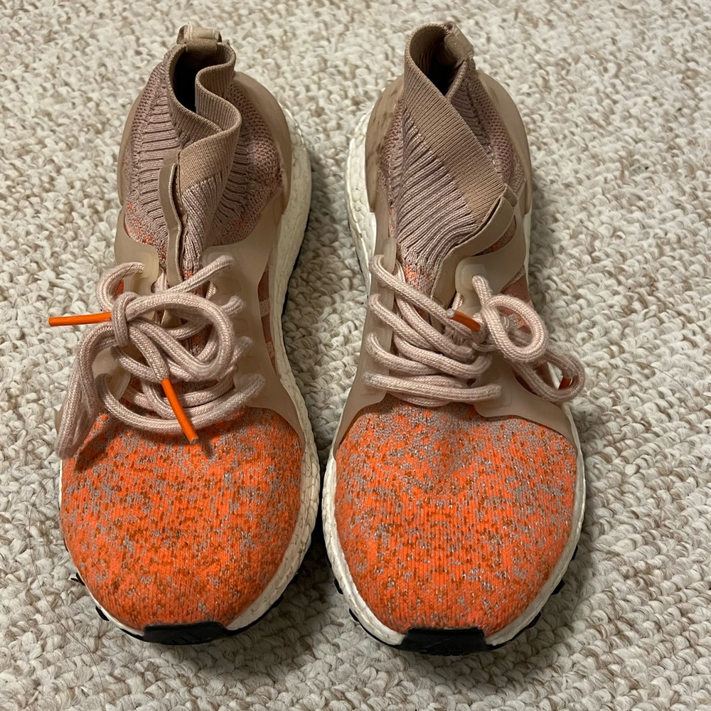 Adidas Orange and Tan UltraBoost Trail Running shoes